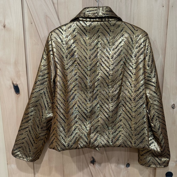 Vintage Painted Pony Wearable Art Geometric Gold Jacket Size Small Shimmer Coat - Picture 13 of 15